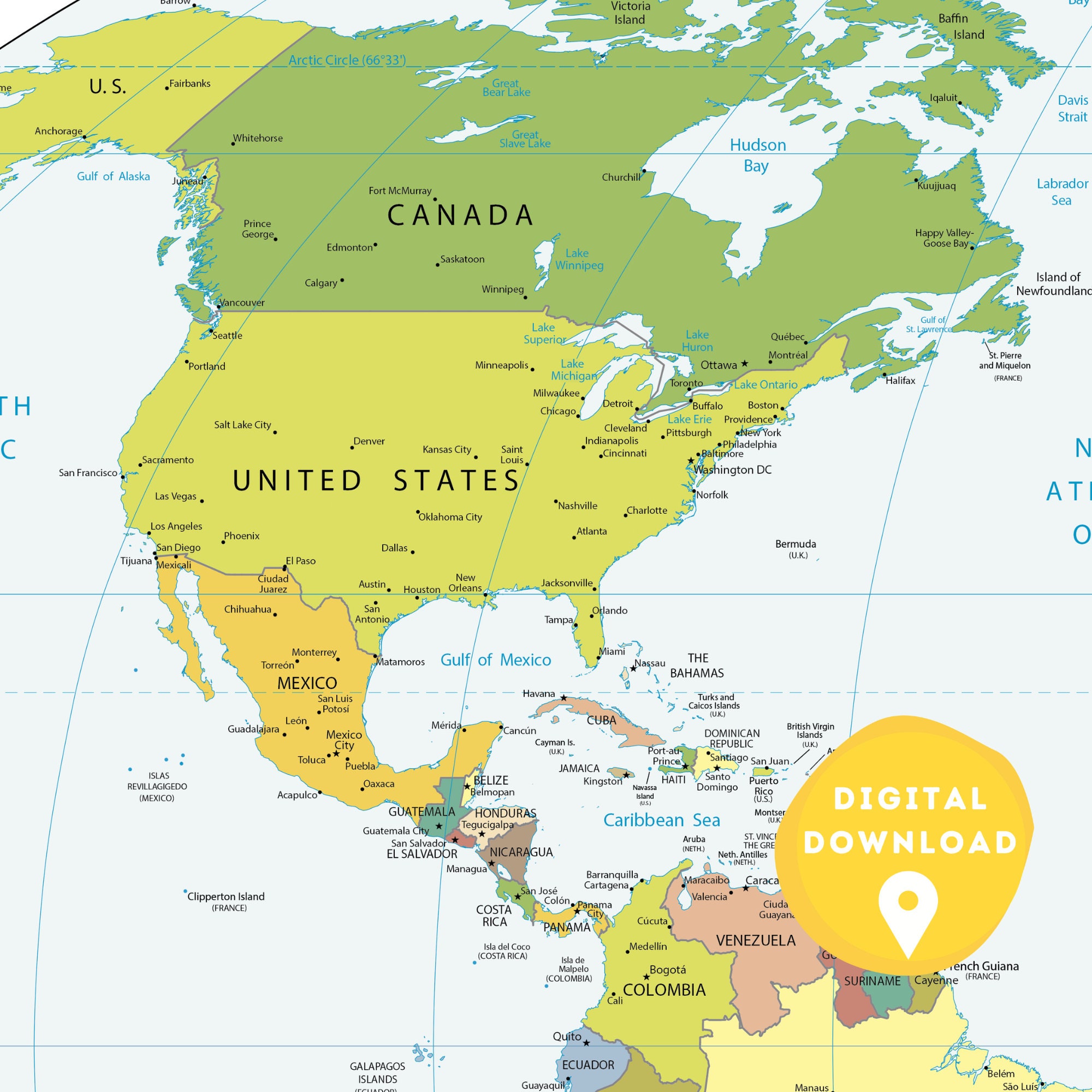 Digital World Political Map, Printable Political Map, World Map Poster, Countries of the World ...