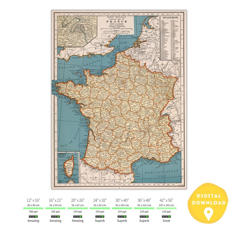 Vintage France Map Poster: Printable Wall Art (digital Download) - Etsy