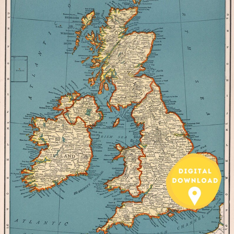 Map of UK, Printable British Map, UK Map Poster, United Kingdom Map, UK