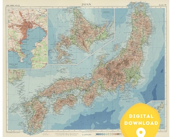 Map of Japan, japan map print, japan poster, japan map, japan wall art, old map of japan, japan