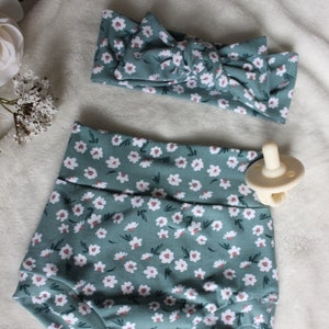 Baby Bummie Set, Daisy Baby Girl Clothes, Baby Bow Headband and Shorts Set