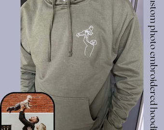 Moletom com capuz bordado com foto, presente para o Dia dos Pais, presente para o vovô, moletom personalizado bordado com foto, presente personalizado para o papai.