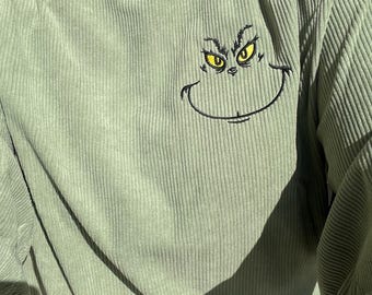 Grinch embroidered sweatshirt Christmas embroidered sweatshirt green man grinch smirk Christmas grinch funny Christmas sweatshirt grinch