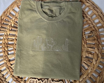Western bestickte T-Shirt Komfort Farben Wüstenkaktus Tshirt Western-T-Shirt gestickt modernes einfaches T-Shirt individuell bestickt