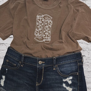 Cowboy boots embroidered T-shirt comfort colors cowboy boots tshirt western tshirt embroidered modern simple tshirt custom embroidered