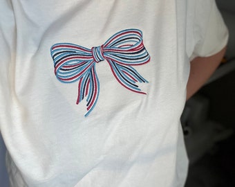 Patriotic bow tshirt forth of july patriotic shirt with bow red white blue bow shirt bow patriotic modern tshirt