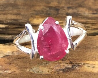 Glans dieprode robijn 925 sterling zilveren ring, helende edelsteen ring, juli birthstone ring, boho ring, verjaardagscadeau voor haar