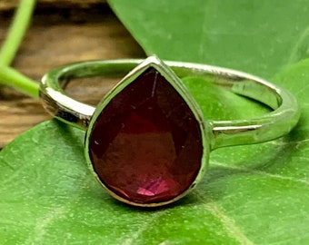 Top Quality Ruby in 925 Metallic Sterling Silver Band, July Birthstone, Engagement Ring, Dainty Ring, Stackable Ring, Ruby Ring