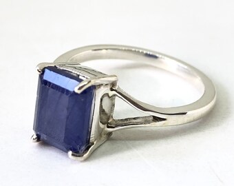 Blue Sapphire Emerald Cut Octagon Ring, 925 Silver Ring, Dainty Ring, Handmade Ring, September Birthstone , Solitaire Ring, Engagement Ring