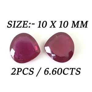 6.60 Ct Natural Ruby Heart Shape Pair Size 10X10 MM Cut Faceted AAA Quality Loose Gemstone For Making Jewelry Ruby Pair Stone For  Earrings