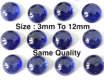 Blue Sapphire Round Shape Cabochon Flat Back, Loose Gemstone, Size 3mm, 4mm, 5mm, 6mm, 7mm, 8mm, 9mm, 10mm, 11mm & 12mm Best Seller Of Shop