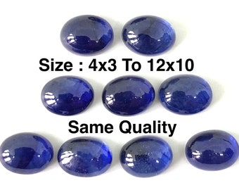 Cabochon de forme ovale en saphir bleu à dos plat, pierre précieuse en vrac, taille 4x3 / 5x4 / 6x4 / 7x5 / 8x6 / 9x7 / 10x8 / 11x9 et 12x10 mm