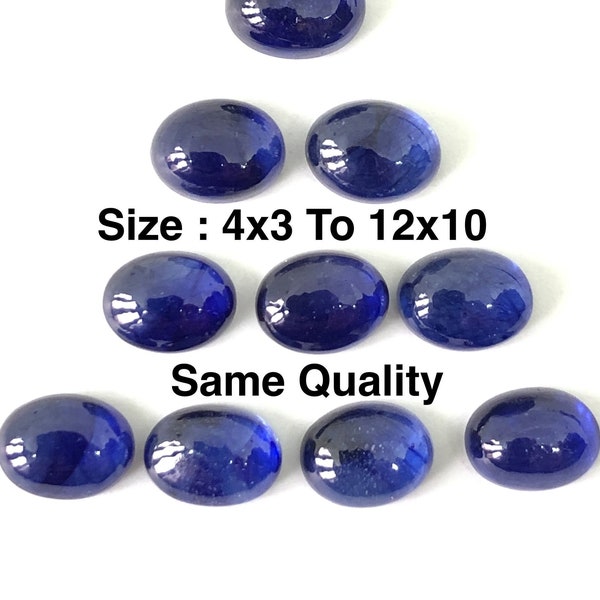 Cabochon de forme ovale en saphir bleu à dos plat, pierre précieuse en vrac, taille 4x3 / 5x4 / 6x4 / 7x5 / 8x6 / 9x7 / 10x8 / 11x9 et 12x10 mm