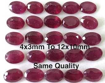 Dunkelroter Rubin Oval Form Schliff Facettiert Größe 4x3, 5x3, 5x4, 6x4, 7x5, 8x6, 9x7, 10x8, 11x9 & 12x10 Mittel/Low Quality Rubin Für Schmuck