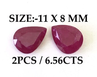 6.56 Ct Natural Pair Ruby Pear Shape Size 11x8 mm Cut Faceted Loose Gemstone For Jewelry, Mozambique Earth Mines July Birthstone Ruby