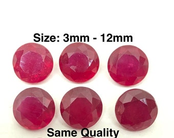 Red Ruby Round Shape Cut Faceted Loose Gemstone Size 2mm, 3mm, 4mm, 5mm, 6mm, 7mm, 8mm, 9mm, 10mm, 11mm & 12mm AAA Quality Best Seller Item