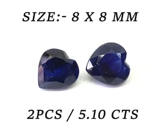 5.1 Carat Natural Pair Blue Sapphire Heart Shape Size 8x8 mm A1 Quality Cut Faceted Loose Gemstone # Matching Sapphire #Jewelry Making Stone