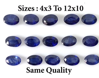 Saphir bleu forme ovale taillée à facettes taille des pierres précieuses en vrac 4 * 3, 5 * 3, 5 * 4, 6 * 4, 7 * 5, 8 * 6, 9 * 7, 10 * 8, 11 * 9 et 12 * 10 mm Article de boutique