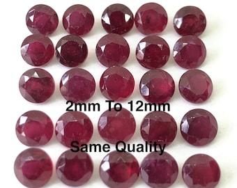 Red Ruby Round Shape Cut Faceted Loose Gemstone Size 2mm, 3mm, 4mm, 5mm, 6mm, 7mm, 8mm, 9mm, 10mm, 11mm, 12mm Medium Low Quality Best Seller