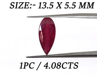 4.08Ct Natural Ruby Long Shape Pear Cut Faceted Size 13.5X5.5 MM AAA Quality Loose Gemstone Wholesale Price Gemstone Best For Making Jewelry