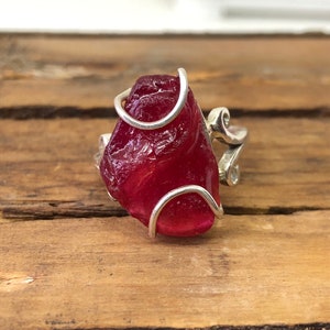 Raw Ruby Ring for Women, 925 Sterling Silver Ring, Rough Stone Ring, Red Ruby Ring, Red Sapphire Ring, July Birthstone, Ruby Crystal Ring