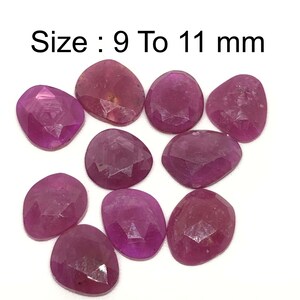 May include: Ten faceted ruby gemstones, ranging in size from 9 to 11 mm, with a total weight of 24.85 carats.