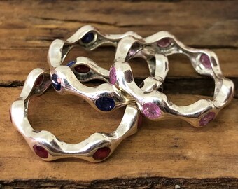 Cut Faceted Ruby, Pink & Blue Sapphire 925 Sterling Silver Ring, Boho Simple Ring with Stone, Healing Crystal Ring, Gift Ring ,Handmade Ring