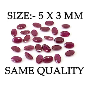 May include: A group of 20 oval-shaped, red gemstones, each measuring 5 x 3 mm.  SIZE: - 5 X 3 MM  SAME QUALITY