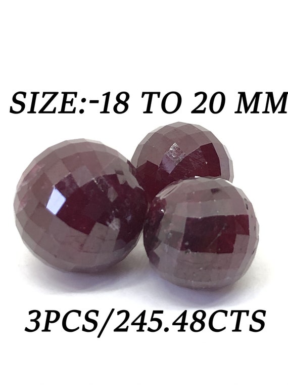 245.48 Ct Ruby Round Shape Sphere Balls Size 18 to 20mm Ruby Faceted Beads Layout 3 Piece Lot Ruby Loose Gemstone For Making  Ruby Jewelry