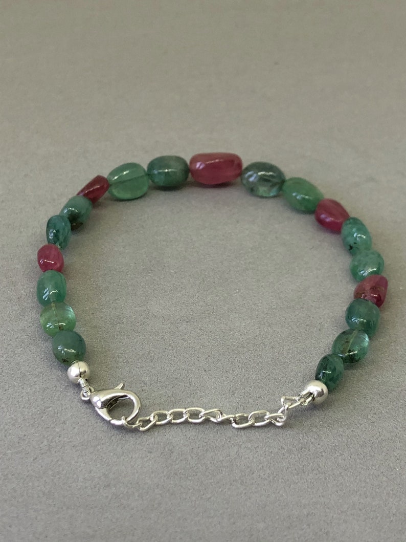 Emerald And Ruby Delicate Beaded Bracelet Gemstone Jewelry 7 To 8 Inches Adjustable Jewelry Unisex Bracelet Fine Jewelry Beautiful Look
