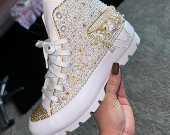 Hightop rhinestons sneakers, bling sneakers, hightop bling, sports team bling, sparkle sneakers, sparkle kicks, bling high top tennis shoes