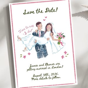 Modelo de reserva de data para casal | Cartão de casamento desenhado à mão | Design de convite de casamento | Convite de casamento semi-personalizado | PDF | Download digital