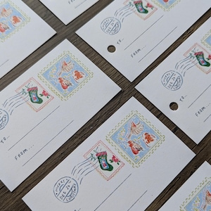 5 Etiquetas de presente de Natal Design de cartão de carta vintage | Etiqueta de presente de Natal | Etiquetas de presente de feriado | Etiquetas de Natal Etiquetas de presente de Natal | Desenhado à mão