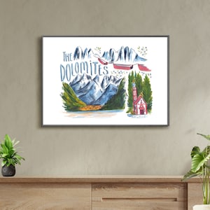 Dolomites Italy Travel Poster: Alpine Art Print of Italy&#39;s Breathtaking Peaks. Dolomites Art Print. Italy Travel Gift.