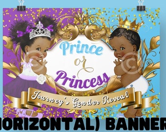 Etnisk prins eller prinsessa könsavslöjande banner: Lila & Blå (Digital Fil)
