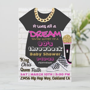 Throwback 90s Hip Hop Baby Shower-It was all a Dream-Pink & Gold-Digital Download-Old School Invite-Unique 1st birthday, Graffiti
