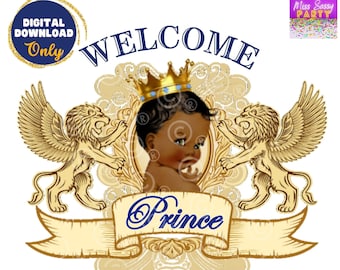 Royal Blue African Prince Baby Shower PNG (Digital Download)