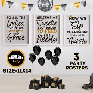 Hip Hop Birthday Party Posters, Black & Gold, 90&#39;s Throwback, Rap Music, Hip Hop Baby Shower, Instant Download, Digital Files, Set of 3