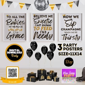 Babies Version-Notorious BIG 90&#39;s Retro Hip Hop 3 Posters 11x14 Black & Gold|Birthday or Baby Shower| The Big One| Hip Hop Party Decorations