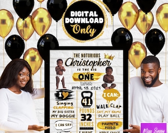 Personalized Hip Hop Milestone First Birthday Poster, Custom Photos, Black & Gold, Digital Download, The Big One, Hip Hop 1st Birthday