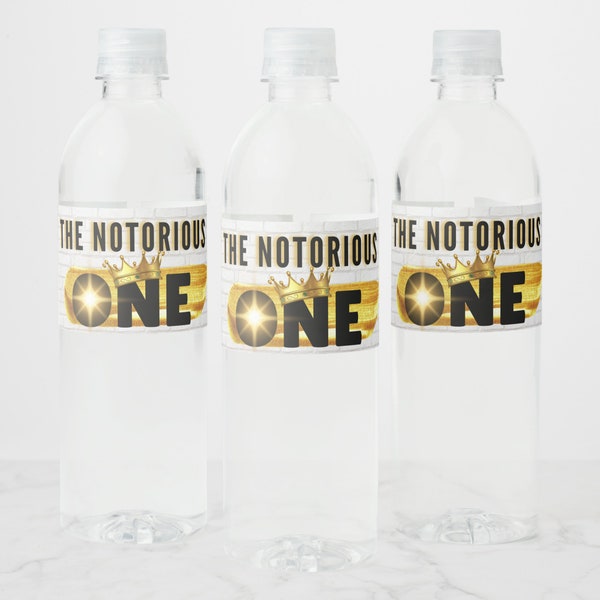 The Notorious One Black and Gold Retro Hip Hop 1st Birthday Water Bottle Label, The Big One, Urban, Instant Digital Download, First Birthday