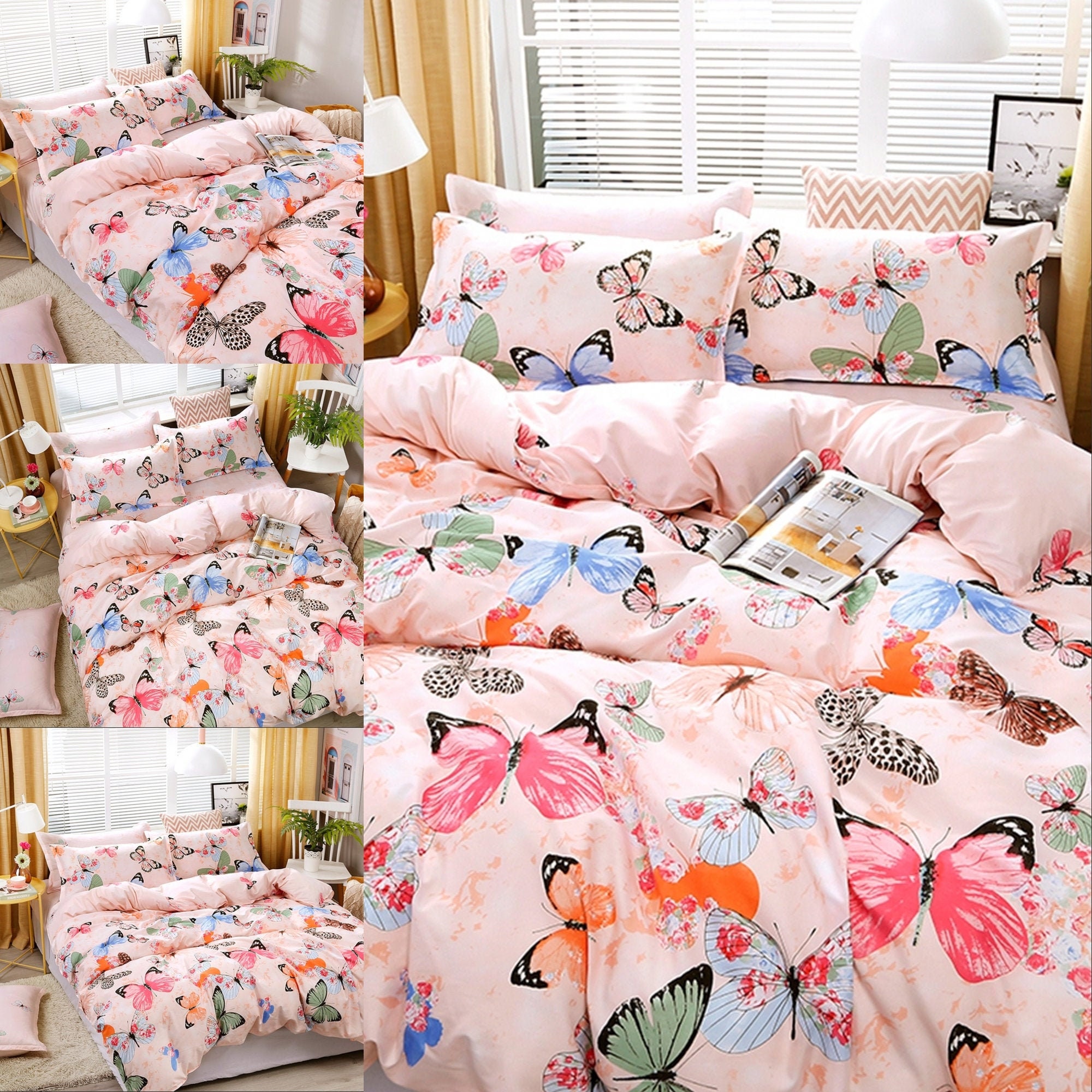 Butterfly Print Duvet Cover Set on PinkHigh Quality Handmade Etsy