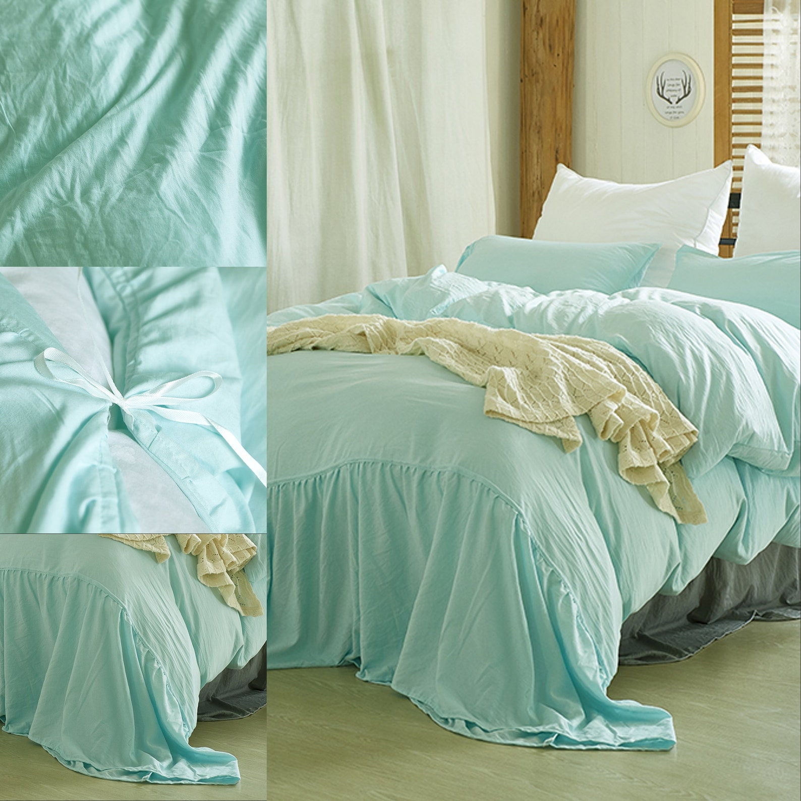 Mint Green vintage Edge Quilt Duvet Cover SetBed Cover Twin Etsy
