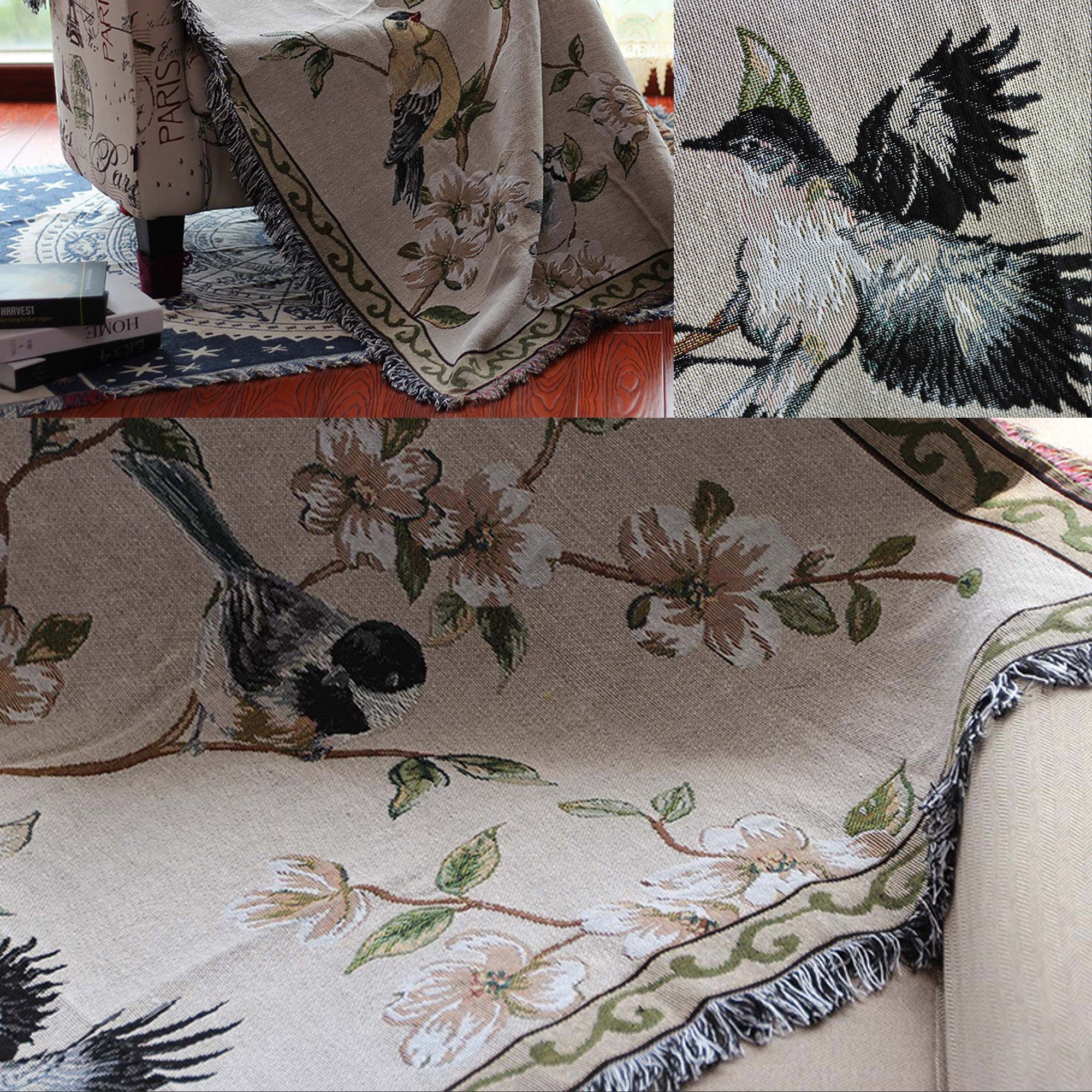 Bird Floral Throw Sofa BlanketVintage Oriental Decorative Etsy
