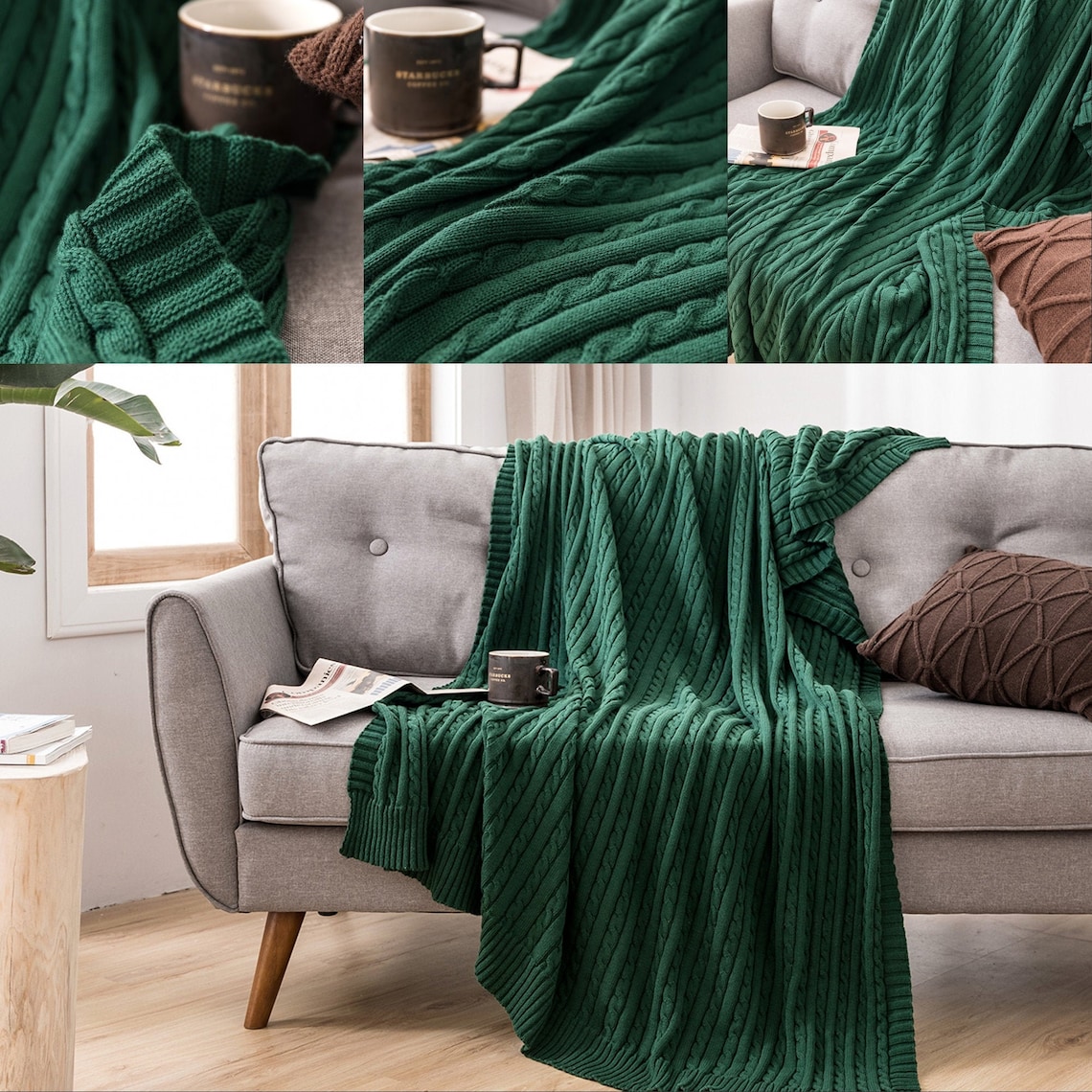 Dark green throw blanket knittedboho bed sofa throw blanket Etsy