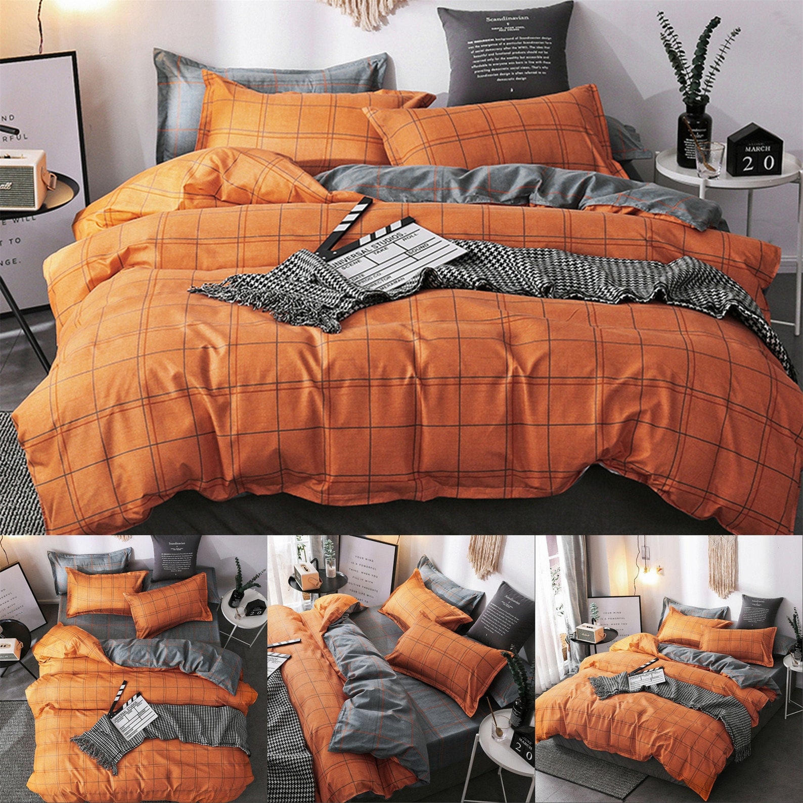 Pumpkin Burnt Orange Plaid Quilt Duvet Cover SetCotton Etsy