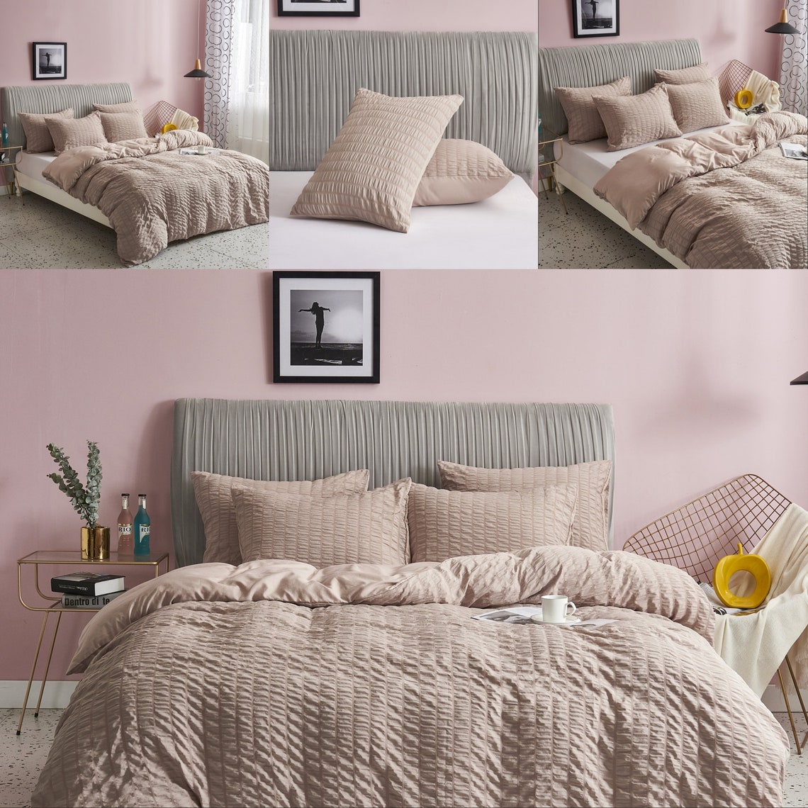 Light Pink Cotton Seersucker Quilt Duvet Cover SetHandmade | Etsy