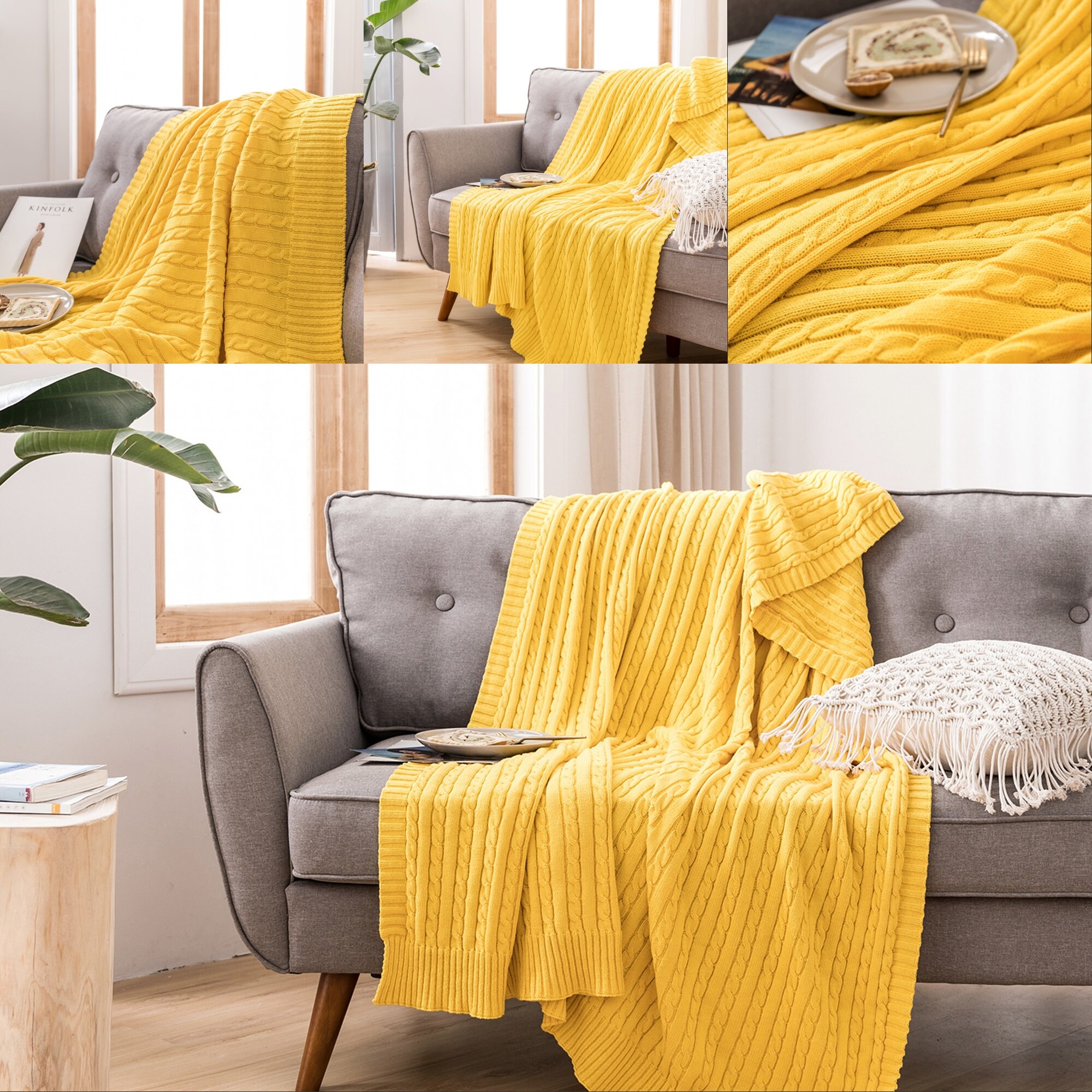 Lemon yellow throw blanket knittedboho bed sofa throw blanket Etsy