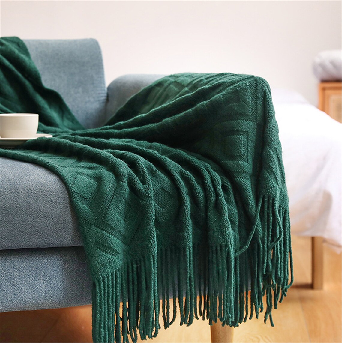 Emerald green sofa blanketbohemian throw blanket | Etsy