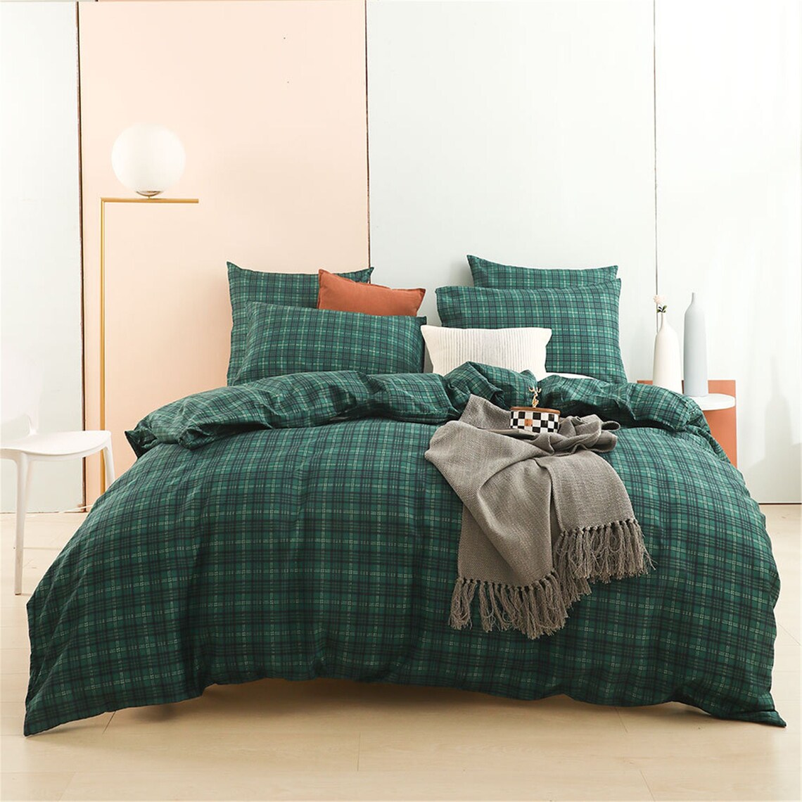 Summer Plaid Dark Green Duvet CoverUK/DE Size Duvet Etsy